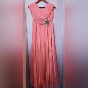Elegant Pink Pleated Corset‎ Back Long Dress Sz X-SMALL NWT